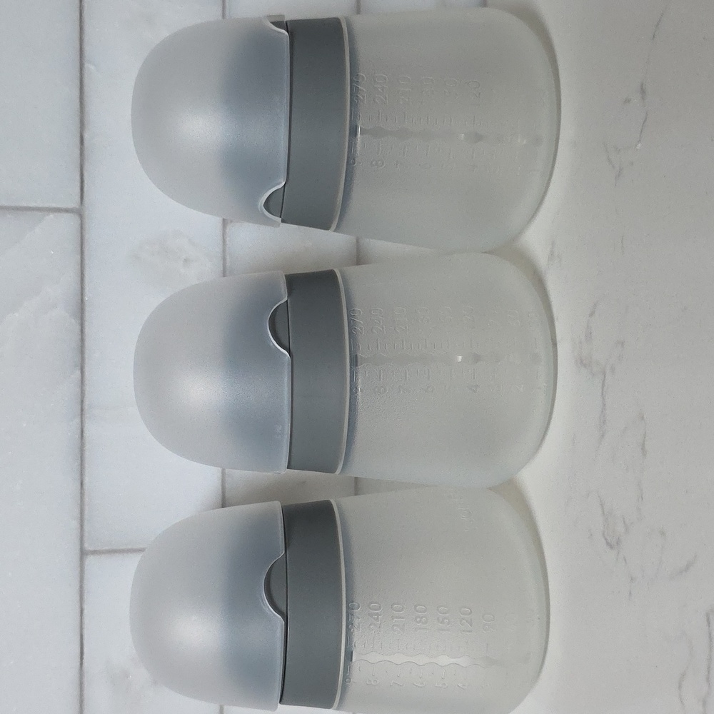 Like New Set of 3 Gray 9oz Silicone Baby Bottles